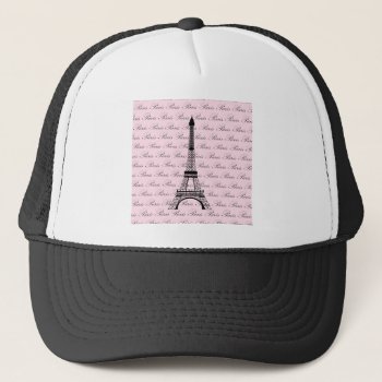 Pink And Black Paris Eiffel Tower Trucker Hat by BeachBumFamily at Zazzle