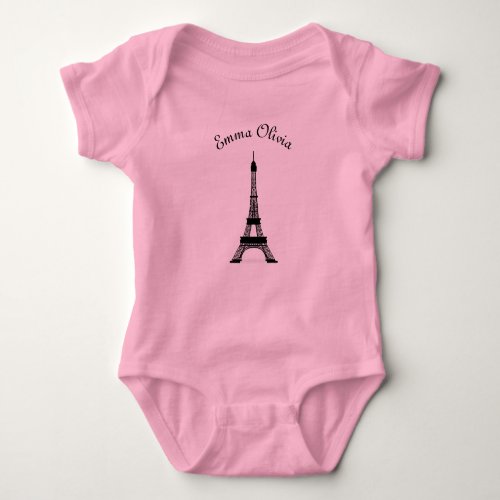 Pink and Black Paris French Theme Eiffel Tower Baby Bodysuit