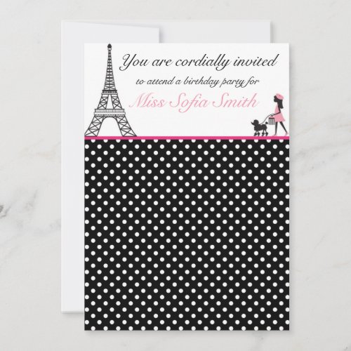 Pink and Black Paris Girl Birthday Invitation