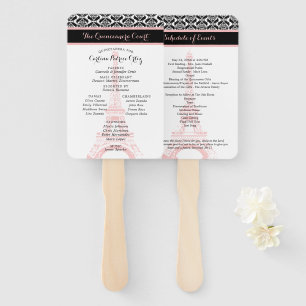 Pink and Black Paris Quinceanera Program Hand Fan