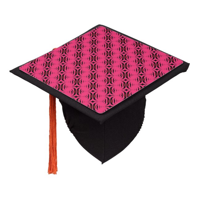 Pink and black patterned graduation cap topper (Angled)