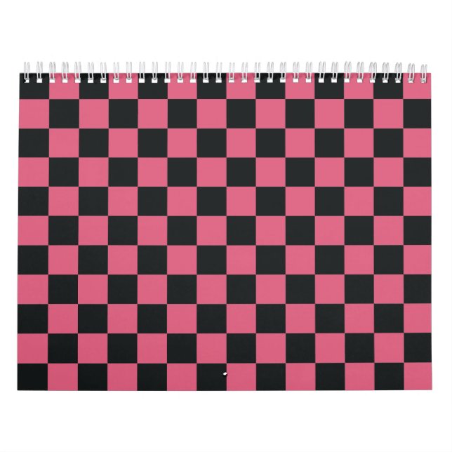 Pink and Black Patterns Checkerboard Check Checker Calendar (Cover)
