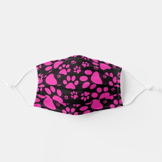 Pink and Black Paw-Prints Adult Cloth Face Mask (Front, Unfolded)