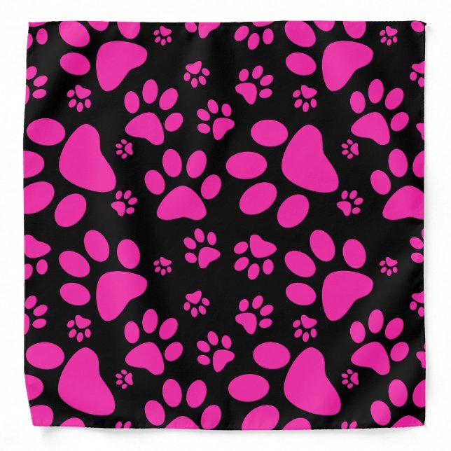 Pink and Black Paw-Prints Bandana (Front)
