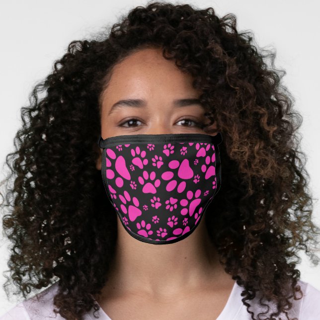 Pink and Black Paw-Prints Face Mask (Worn Her)