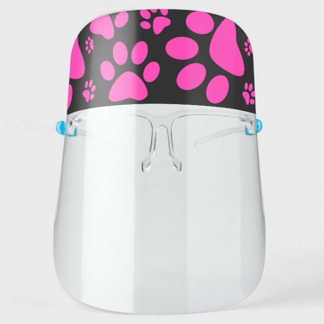 Pink and Black Paw-Prints Face Shield (Front)