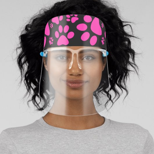 Pink and Black Paw-Prints Face Shield (Insitu)