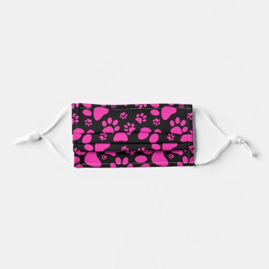 Pink and Black Paw-Prints Kids' Cloth Face Mask (Front, Folded)