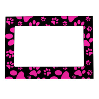 Pink and Black Paw Prints Magnetic Photo Frame