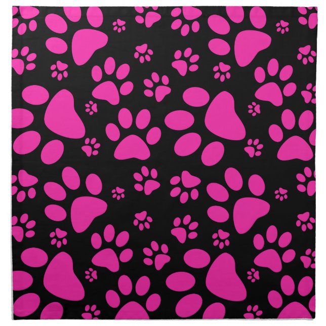 Pink and Black Paw Prints Napkin (Front)
