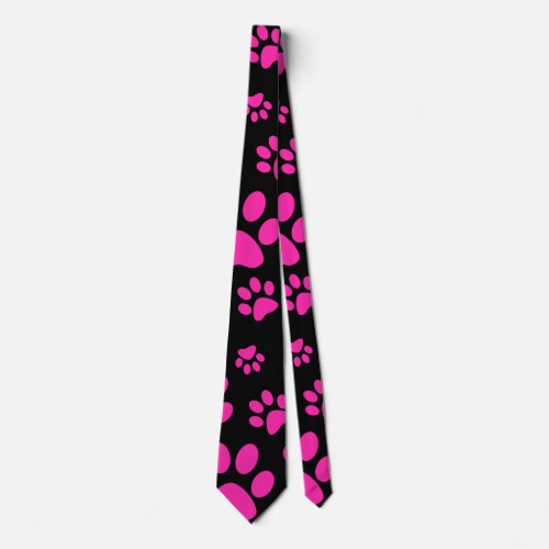 Pink and Black Paw Prints Pattern Tie