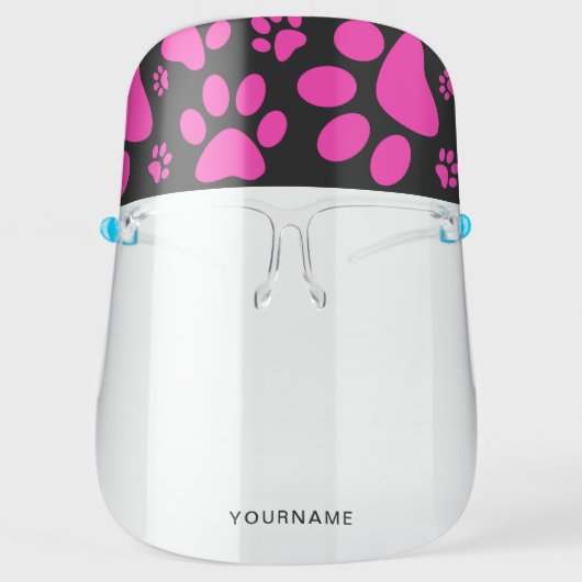 Pink and Black Paw-Prints Personalize Face Shield (Front)