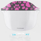 Pink and Black Paw-Prints Personalize Face Shield (Front w/Glasses)