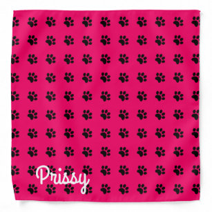 Pink and Black Paw Prints Personalized Bandana