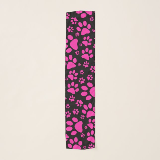 Pink and Black Paw-Prints Scarf (Front)