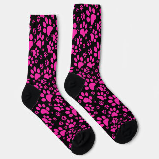 Pink and Black Paw-Prints Socks