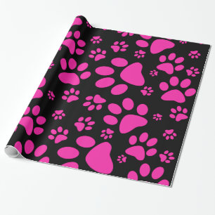 Pink and Black Paw Prints Wrapping Paper
