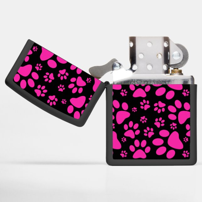 Pink and Black Paw-Prints Zippo Lighter (Opened)