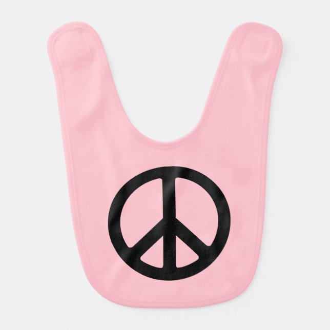 Pink and Black Peace Symbol Baby Bib (Front)