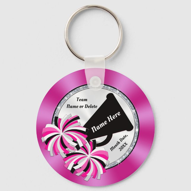 Pink and Black, Personalized Cheerleader Keychains (Front)