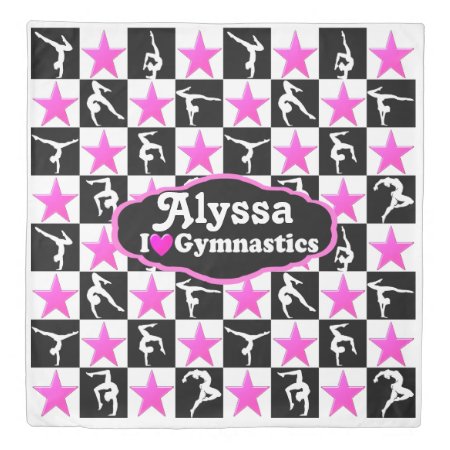 Pink And Black Personalized Gymnast Star Duvet