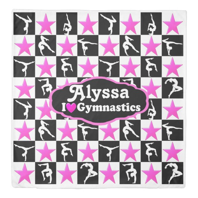 PINK AND BLACK PERSONALIZED GYMNAST STAR DUVET COVER (Front)