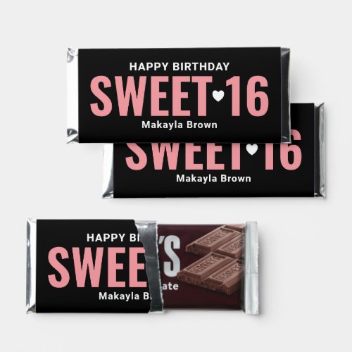 Pink and Black Personalized Sweet 16 Birthday Hershey Bar Favors