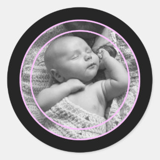 Pink and Black Photo Frame Classic Round Sticker