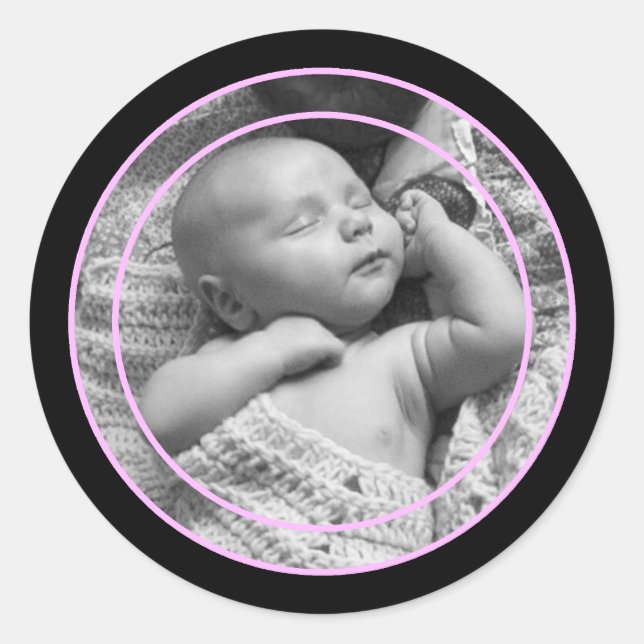 Pink and Black Photo Frame Classic Round Sticker (Front)