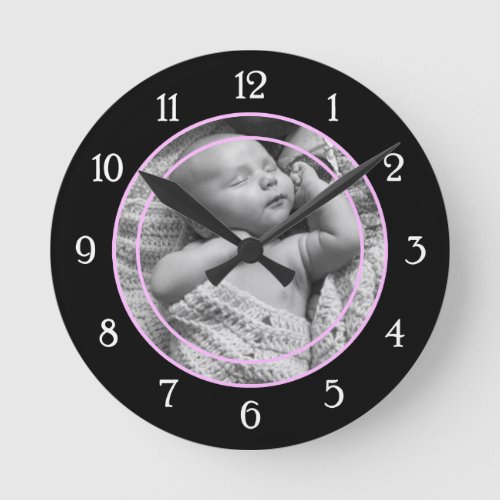 Pink and Black Photo Frame Round Clock