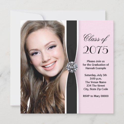 Pink and Black Photo Graduation Announcement
