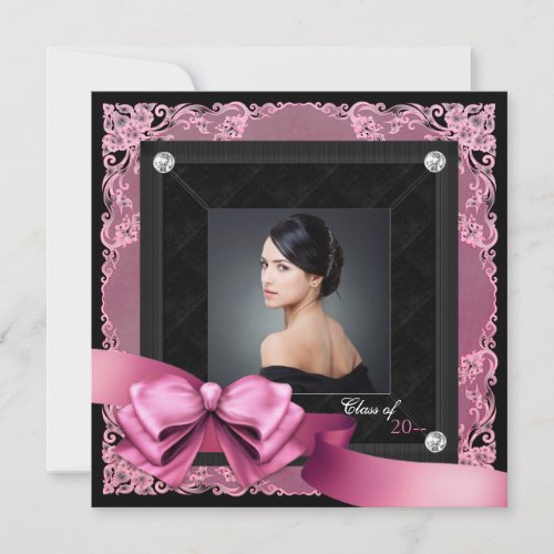 Pink and Black Photo Graduation Announcements