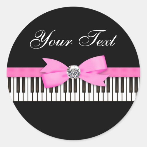 Pink and Black Piano Key Recital Classic Round Sticker
