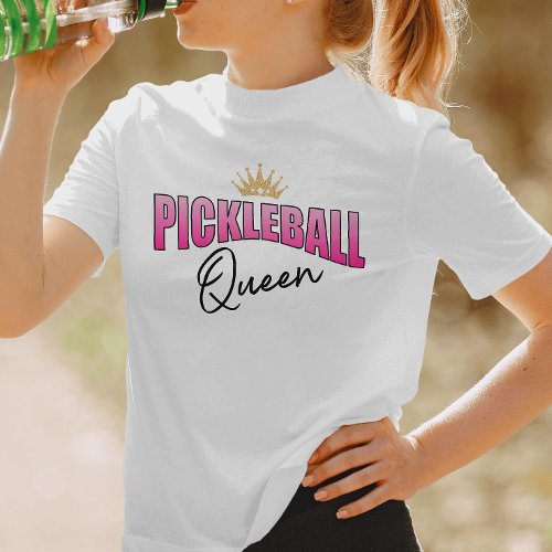 Pink and Black Pickleball Queen Gold Crown T_Shirt