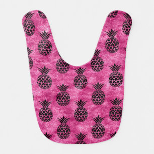 Pink and Black Pineapple Tropical Summer Baby Bib