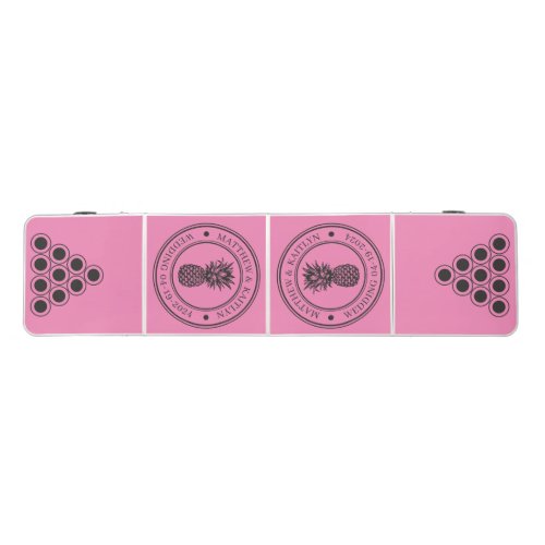 Pink and Black Pineapple Wedding Crest &Name Beer Pong Table