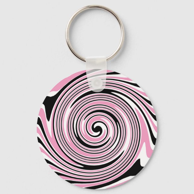 Pink and black pinwheel swirl design keychain (Front)