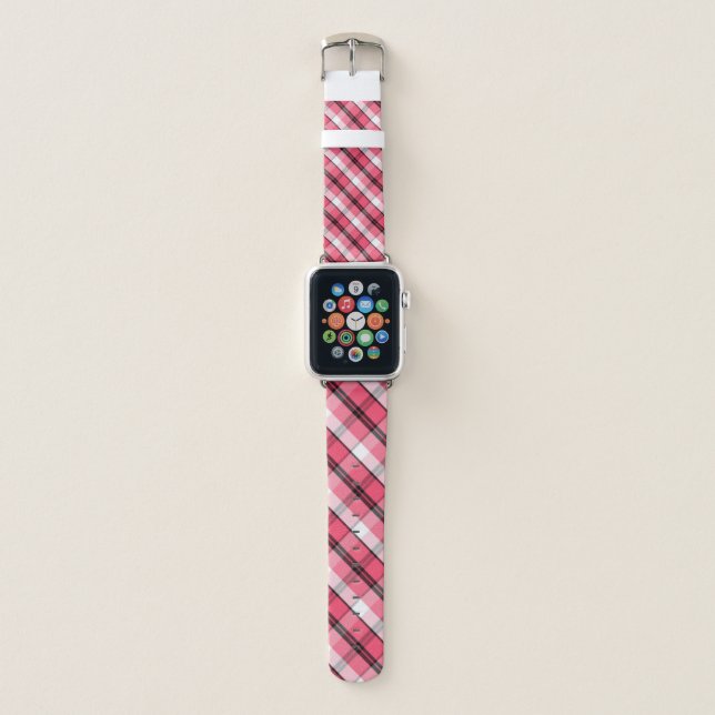 Pink and Black Plaid Apple Watch Band (Front)