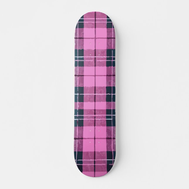 Pink and Black Plaid Bold Pattern Design Skateboard (Front)