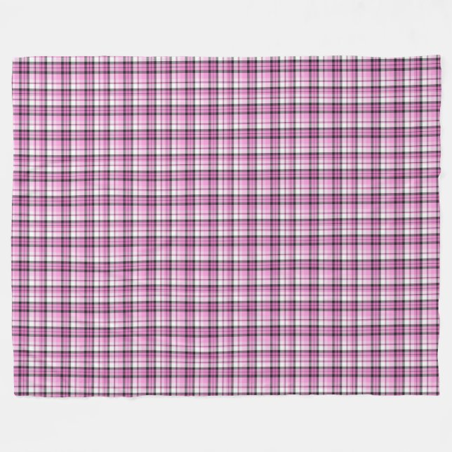 Pink and Black Plaid Fleece Blanket (Front (Horizontal))