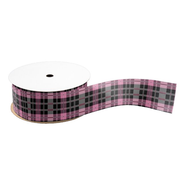 Pink and Black plaid Grosgrain Ribbon (Spool)