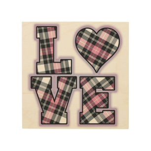 Pink And Black Plaid Stacked LOVE Letters Wood Wall Decor