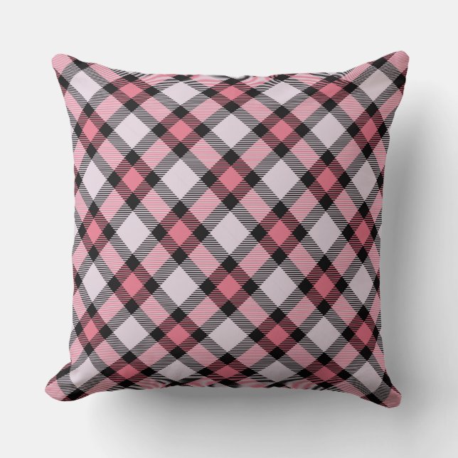 Pink and black Plaid   Throw Pillow (Front)