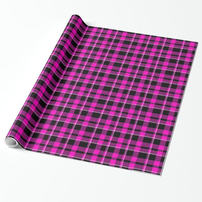 Pink and Black Plaid Wrapping Paper (Unrolled)