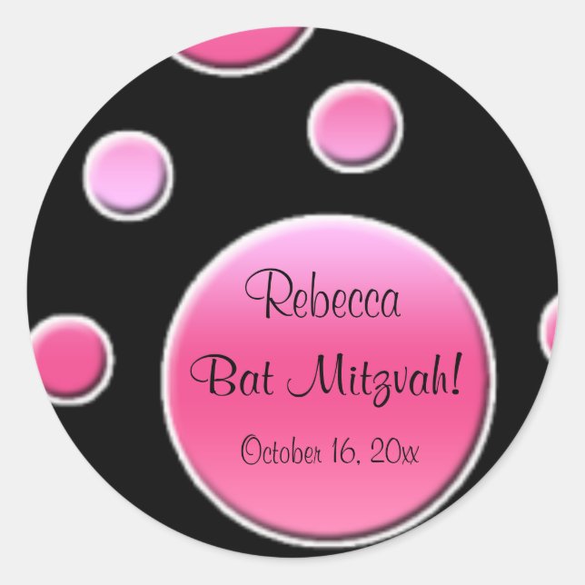 Pink and Black Polka Dot 1.5" Round Sticker (Front)