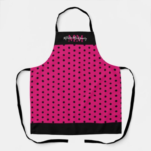 Pink and Black Polka Dot Add Name and Initials Apron