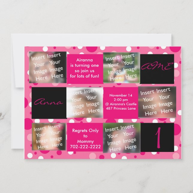 Pink and Black Polka Dot Birthday Invitation (Front)