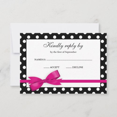 Pink and Black Polka Dot Bow RSVP