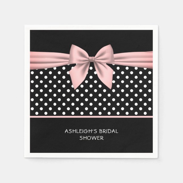 Pink and Black Polka Dot Bridal Shower Napkins (Front)