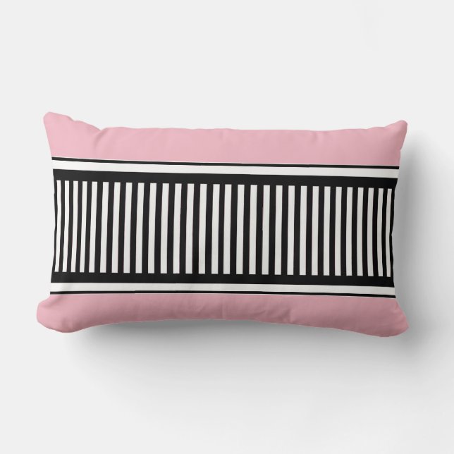 Pink and Black Polka Dot Lines Abstract Lumbar Pillow (Front)